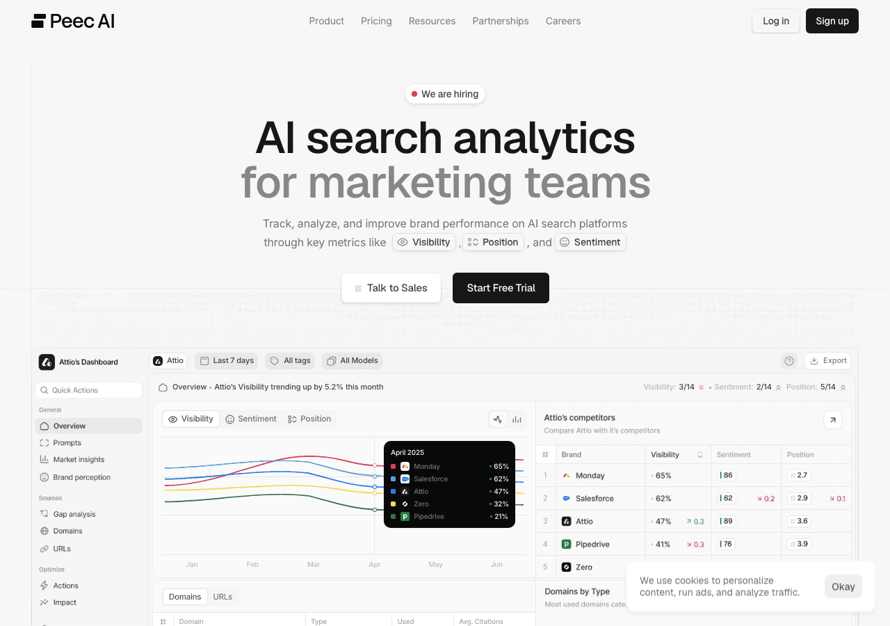 Peec AI search analytics homepage