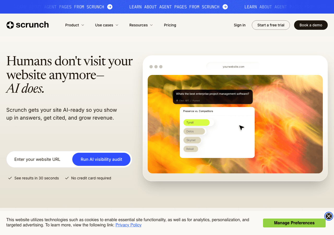 Scrunch AI visibility platform homepage