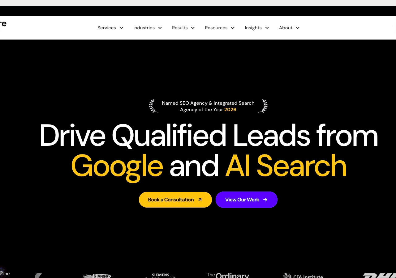 Exposure Ninja homepage presenting its Google and AI search services