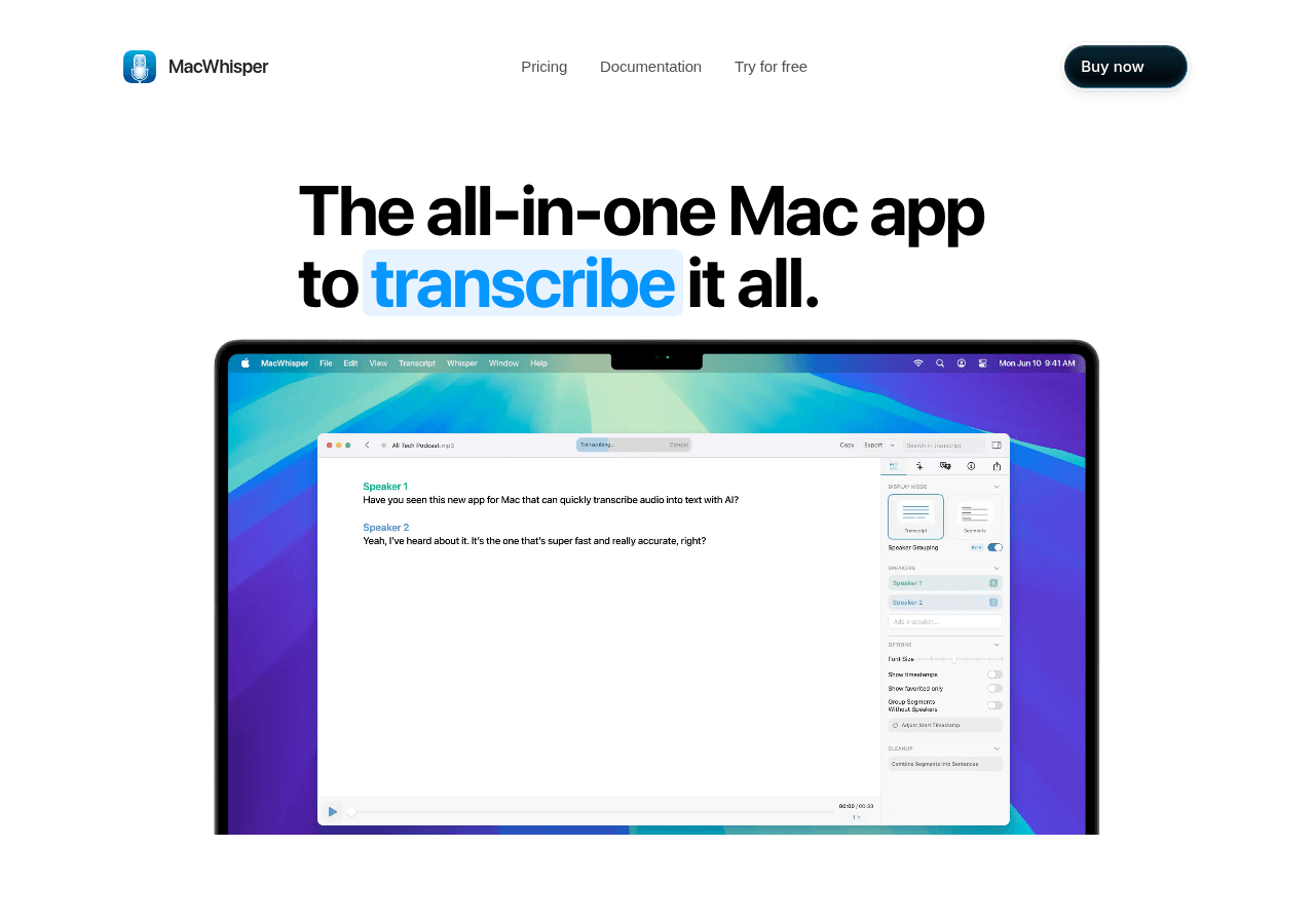 MacWhisper transcription app homepage
