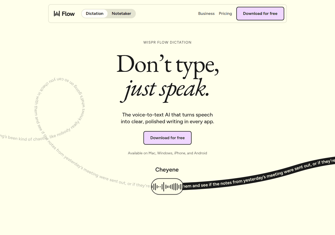 Wispr Flow dictation app homepage