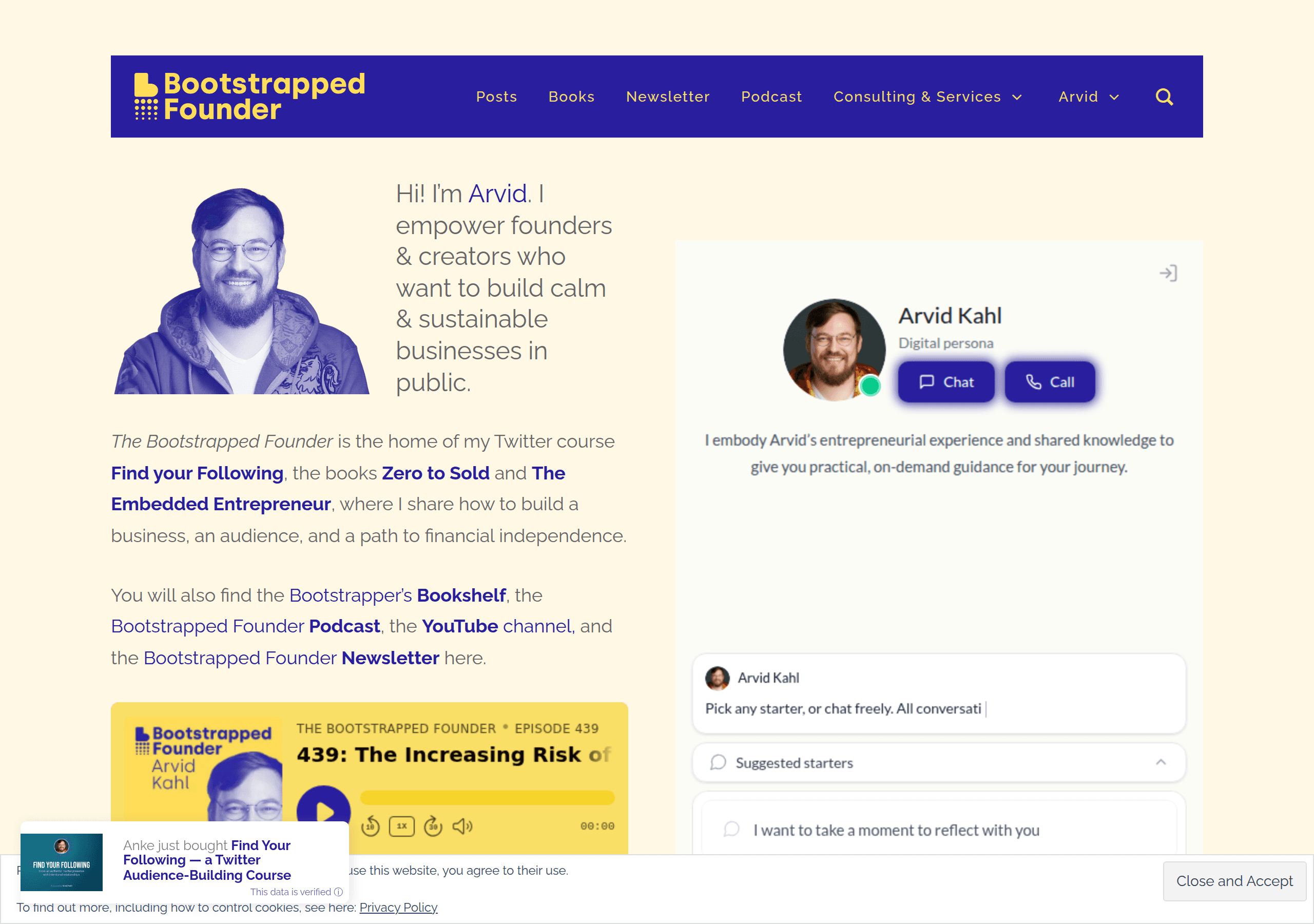 The Bootstrapped Founder newsletter homepage